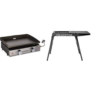 Blackstone 1666 22″ Tabletop Griddle Outdoor Grill, 22 inch, Black & 5013 Universal Griddle Stand, Size 17″/22″ Leg Side Shelf is Made to fit Either The 17″ or 22″ Table Top, Black