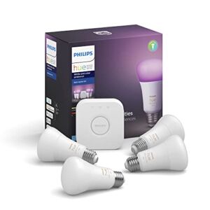 Philips Hue A19 LED Smart Bulb Starter Kit, 4 A19 Bulbs, 1 Hue Hub, Multi-color, 5 Piece Set