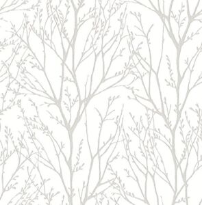 NuWallpaper NU2394 Treetops Peel Stick Wallpaper, White & Off-White