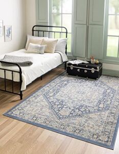 Unique Loom Whitney Collection Traditional Geometric French Blue Area Rug (8′ 0 x 10′ 0)