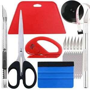 Wallpaper Smoothing Tool kit, Scraper, Carving Knife (6 blades), Artistic Knife (10 blades), Small scissors, Black tape, Cutter, Multifunctional Smoothing Tool for Cutting and Peeling Smooth Wallpaper
