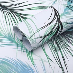 Green Floral Peel and Stick Wallpaper Boho Self Adhesive Peacock Feather Wallpaper for Bedroom 17.7″ x 78.7″ Home Decoration Removable Renter Friendly Wallpaper
