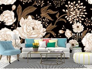 Floral Wallpaper Roll Paper Peonies and Roses Floral Vintage Seamless Gold White Flowers Removable Peel and Stick Wallpaper Decorative Wall Mural Posters Home Covering Interior Film