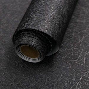 Abyssaly 23.6 inch X 118 inch Black Silk Wallpaper Embossed Self Adhesive Peel and Stick Wallpaper Removable Kitchen Wallpaper Vinyl Black Wallpaper Cabinet Furniture Countertop Shelf Paper