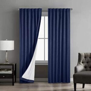 Rotraut Solid 84 Inch Room Darkening Thermal Rod Pocket Curtain Panels in Navy, Set of 2