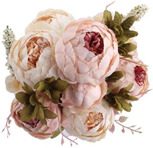 Duovlo Fake Flowers Vintage Artificial Peony Silk Flowers Wedding Home Decoration,Pack of 1 (Light Pink)