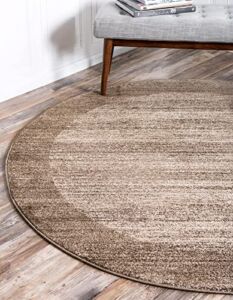 Unique Loom Del Mar Collection Area Rug-Transitional Inspired with Modern Contemporary Design, 6′ 0 x 6′ 0 Round, Beige/Tan