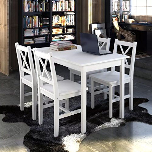 Festnight 5 Pcs Kitchen Dining Set 4 Person Dining Table with Chairs Wooden Set Home Dinette  Furniture (White) | The Storepaperoomates Retail Market - Fast Affordable Shopping