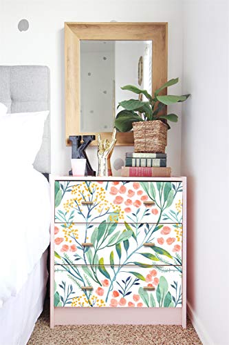 HaokHome 93029 Watercolor Forest Floral Peel and Stick Wallpaper Removable White/Green/Pink Vinyl Self Adhesive Shelf Liner 17.7in x 118in | The Storepaperoomates Retail Market - Fast Affordable Shopping