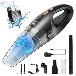 QYBEEDE Cordless Handheld Vacuum, 8000pa USB 120W Mini Car Vacuum with Led Light Cleaner Dry/Wet Powerful Suction Vacuum Rechargeable Portable Cleaner for Home, Kitchen, Pet Hair, Office