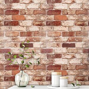 Kononia Brick Wallpaper, Peel and Stick Wallpaper, Contact Paper, Vintage Brown Brick Wallpaper, 17.7 Inches (Wide) x 78.7 Inches (Long)
