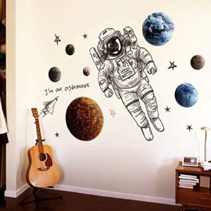 ROFARSO Astronaut Wall Stickers Planet Space DIY Vinyl Removable Large Wall Decals Art Decorations Decor for Kids Boys Bedroom Living Room Playing Room Murals