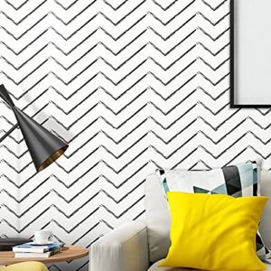 practicalWs Black and White Peel and Stick Wallpaper 17.7” × 157.4” Boho Peel and Stick Wallpaper Modern Herringbone Stripe Vinyl Self Adhesive Removable Wallpaper for Home Decorative