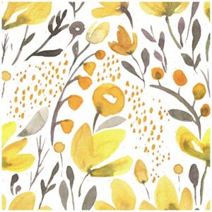 HaokHome 93040 Floral Peel and Stick Wallpaper Watercolor Yellow/Grey/White Wall Mural Home Fall Decor 17.7in x 9.8ft