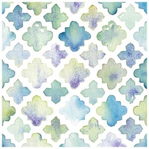 HaokHome 96032-1 Geometric Peel and Stick Wallpaper Removable Faded Blue/Green/White Watercolor Trellies Mural Home Wall Decor 17.7in x 9.8ft