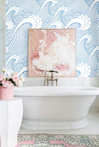 Blooming Wall CPS030 Peel&Stick Handpainting Seamless Blue White Waves Sea Sprays Self-Adhesive Prepasted Wallpaper Wall Mural (17.7“x118”) | The Storepaperoomates Retail Market - Fast Affordable Shopping