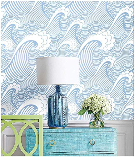 Blooming Wall CPS030 Peel&Stick Handpainting Seamless Blue White Waves Sea Sprays Self-Adhesive Prepasted Wallpaper Wall Mural (17.7“x118”) | The Storepaperoomates Retail Market - Fast Affordable Shopping