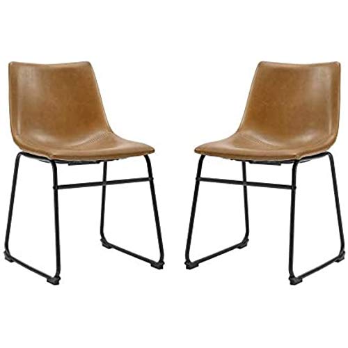 Walker Edison Douglas Urban Industrial Faux Leather Armless Dining Chairs, Set of 2, Whiskey Brown | The Storepaperoomates Retail Market - Fast Affordable Shopping