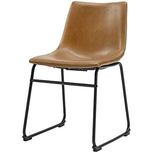 Walker Edison Douglas Urban Industrial Faux Leather Armless Dining Chairs, Set of 2, Whiskey Brown | The Storepaperoomates Retail Market - Fast Affordable Shopping