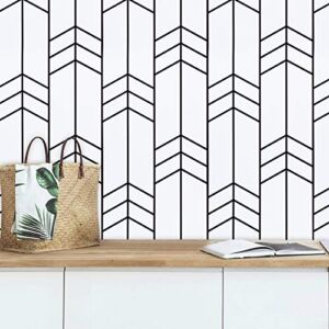 118″x17.7″ Stripe Peel and Stick Wallpaper White and Black Wallpaper Modern Removable Contact Paper Self-Adhesive Wallpaper for Decorative Wallcovering Vinyl