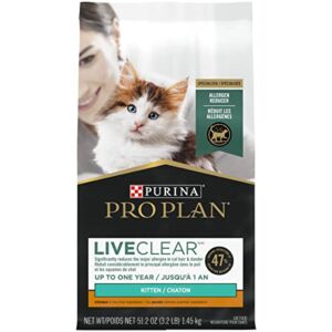 Purina Pro Plan LiveClear Dry Cat Food for Kittens Chicken & Rice Formula – 3.2 lb. Bag