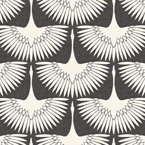 Tempaper x Genevieve Gorder Storm Gray Feather Flock Removable Peel and Stick Wallpaper, 20.5 in X 16.5 ft, Made in the USA