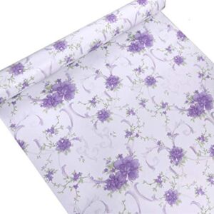 Floral Contact Paper Shelf Paper Adhesive Peel and Stick Wallpaper Floral Self Adhesive Vinyl Paper for Furniture Kitchen Cabinet Countertop 17.7″ x 117″ (Purple)