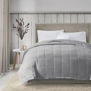 Madison Park Coleman Cozy Reversible Blanket, Luxury Plush All Season Down Alternative Cover for Bed, Couch and Sofa, Full/Queen(90″x90″), Grey