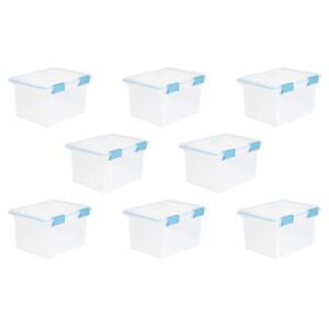 Sterilite Large 32 Quart Multipurpose Clear Plastic Storage Container Tote with Latching Lid for Home and Office Organization, (8 Pack)