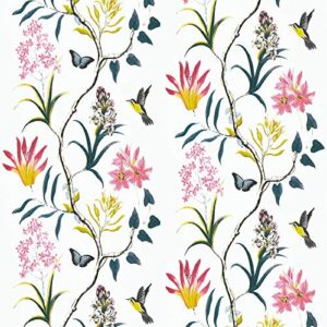 WENMER White Floral Wallpaper Peel and Stick Wallpaper Floral 17.7” x 78.7” Vintage Floral Wallpaper Pink Flower Bird Tree Butterfly Wall Paper Floral Contact Paper Decorative for Bedroom Walls Kids