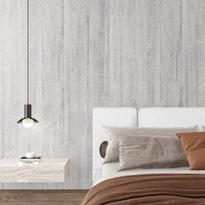 WESTICK Gray Wood Contact Paper for Countertops Waterproof Boho Herringbone Wood Peel and Stick Wallpaper for Bedroom Walls Removable Self Adehesive Vinyl Wall Paper for Cabinets 15.75″x78″