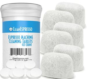 CleanEspresso Espresso Machine Cleaning Tablets and Filters For Breville Espresso Machines (40 Tablets + 6 Filters) – 2 Gram Cleaning Tablets & Replacement Water Filter – Espresso Cleaner Accessories