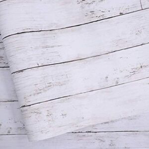 White Gray Wood Paper 17.71 in X 511.8 in Self-Adhesive Removable Wood Peel and Stick Wallpaper Decorative Wall Covering Vintage Wood Panel Interior Film for Home Decoration