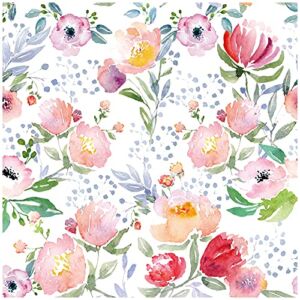HaokHome 93091 Peel and Stick Floral Wallpaper White/Sky Blue/Pink Removable Bedroom Nursery Wall Decorations 17.7in x 118in