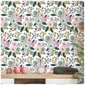 Floralplus Peel and Stick Wallpaper Floral Removable Wallpaper Peony Flower Stick On Wallpaper for Bedroom Bathroom Boho Wallpaper for Accent Wall Cabinet Home Decor 17.7in x 118in