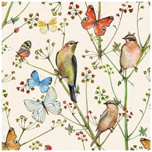 HaokHome 93155 Vintage Peel and Stick Wallpaper Birds Butterfies Floral Beige/Green/Brown Removable Stick on Home Decor 17.7in x 118in