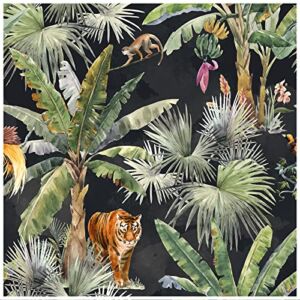 HaokHome 93163 Modern Peel and Stick Wallpaper Tropical Palms and Jungle Animal Tiger Black/Green/Brown Stick on Home Decor 17.7in x 118in