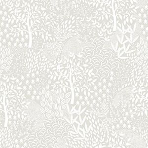 Tempaper Folk White Woodland Fantasy Removable Peel and Stick Wallpaper, 20.5 in X 16.5 ft, Made in The USA