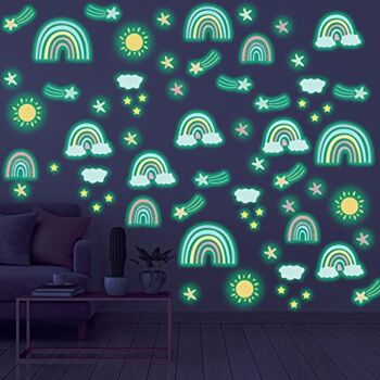 Glow in The Dark Rainbow Wall Stickers Watercolor Star Rainbow Wall Decor Glowing Sun Cloud Wall Decals Rainbow Peel and Stick Wall Mural for Kids Girls Boys Bedroom Birthday Wall Art Decorations | The Storepaperoomates Retail Market - Fast Affordable Shopping