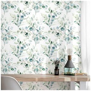 Floralplus Peel and Stick Wallpaper Boho Eucalyptus Leaf Floral Removable Wallpaper for Bedroom Cabinets Liner Self Home Decor 17.7x118in