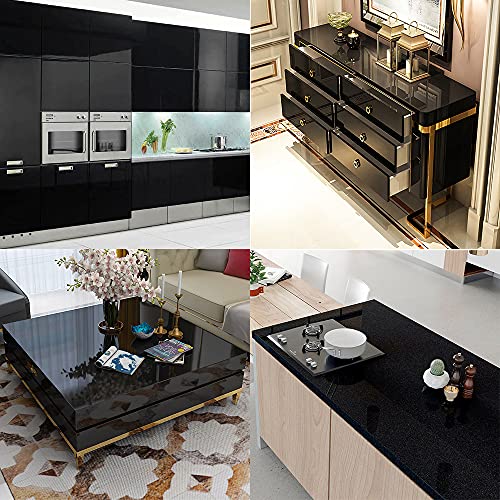 Shiny Black Wallpaper Peel and Stick Wallpaper Glossy Self Adhesive Removable Wallpaper,15.8″ X 393″Waterproof Countertop Paper Black Contact Paper for Cabinet Countertop Furniture Kitchen Vinyl Film | The Storepaperoomates Retail Market - Fast Affordable Shopping