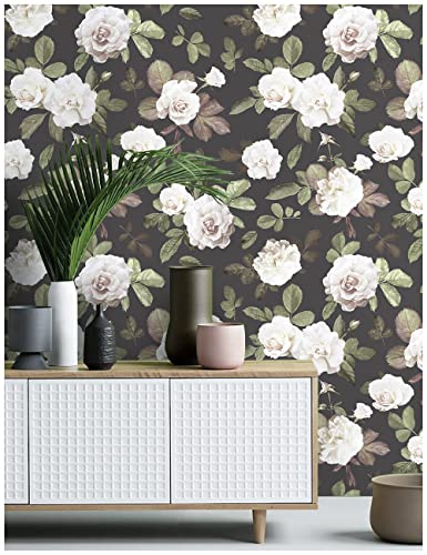 Floralplus Peel and Stick Wallpaper Floral Removable Wallpaper for Bedroom Bathroom Home Decor Vinyl Black Wall Paper 17.7in x 118in | The Storepaperoomates Retail Market - Fast Affordable Shopping