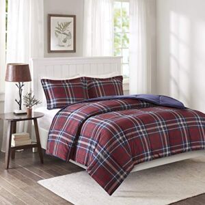 Madison Park Essentials Parkston Plaid Comforter, Matching Sham, 3M Scotchguard Stain Release Cover, Hypoallergenic All Season Bedding-Set, Twin/ Twin X-Large, Maroon