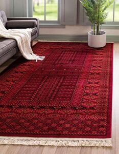 Unique Loom Tekke Collection Over-Dyed Saturated Traditional Torkaman Area Rug, 9 x 12 ft, Red/Black
