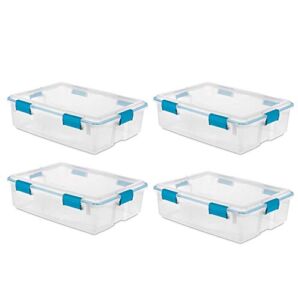 Sterilite Multipurpose 37 Quart Clear Plastic Under-Bed Storage Tote Bins with Secure Gasket Latching Lids for Home Organization, (4 Pack)