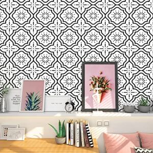 Peel and Stick Wallpaper Boho Contact Paper for Cabinets Black and White Wallpaper for Bedroom Geometric Wallpaper Self-Adhesive Wallpaper Kitchen Wallpaper Drawer Liner Waterproof Vinyl 17.5“×78.7”