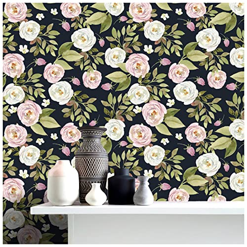 Idomural Black Floral Peel and Stick Wallpaper Vintage Retro Flower Removable Wallpaper Stick on Wallpaper for Accent Wall Home Decor Contact Paper for Cabinet Bedroom Shelf Liner 17.7in x 9.8ft | The Storepaperoomates Retail Market - Fast Affordable Shopping