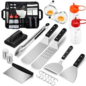 20Pcs Griddle Spatulas Accessories Kit, Joyfair Stainless Steel Griddle Grilling Tools for Camp BBQ Teppanyaki, Metal Spatulas for Indoor & Outdoor Use, Easy to Store with Black Bag & Hooks