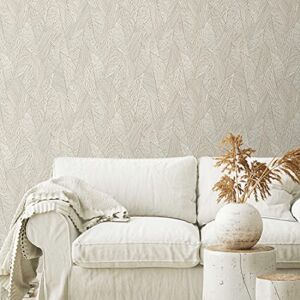 RoomMates RMK12111WP Pearl Taupe Woven Reed Stitch Peel and Stick Wallpaper