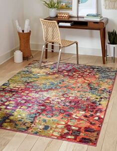 Unique Loom Jardin Collection Colorful, Vibrant, Abstract, Modern Area Rug, 6 x 9 ft, Multi/Blue